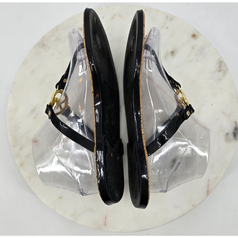 Michael Kors Black Patent Jelly Thong Sandals with Gold Logo - Picture 5 of 6